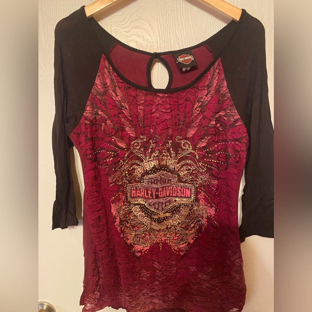 Harley-Davidson Women's Burgundy and Black Top